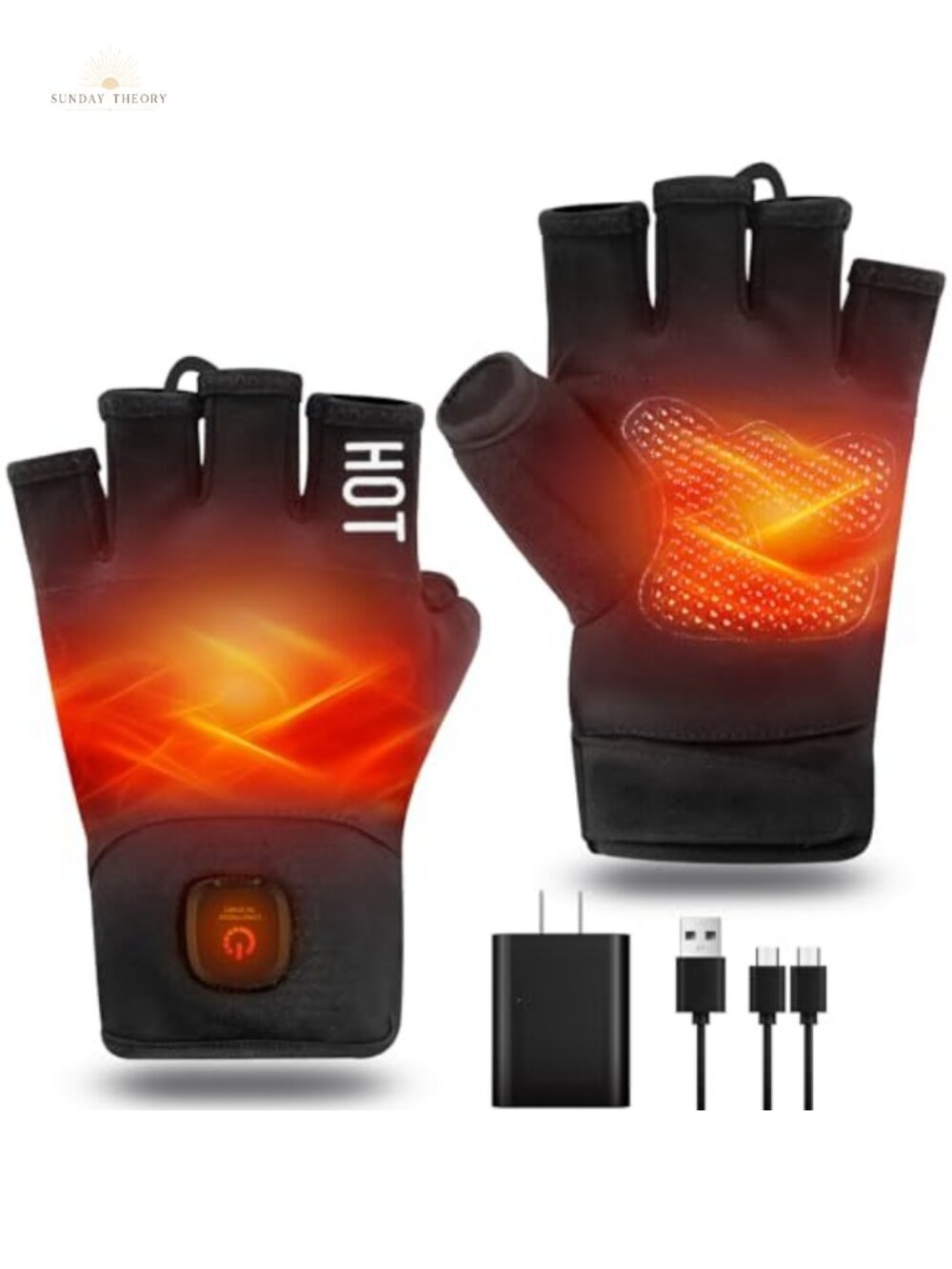 Rechargeable Heated Fingerless Gloves with 3000mAh Battery, Touchscreen,